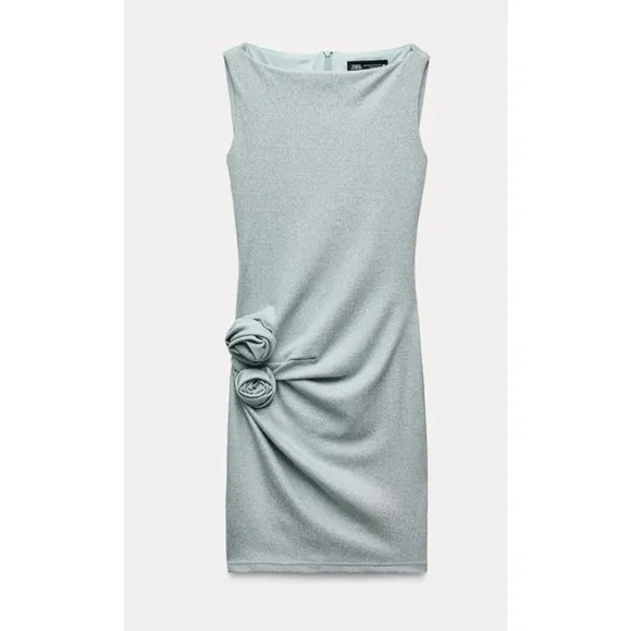 Zara sleeveless metallic thread knit boat neck dress. Sky Blue in size‎ Med.