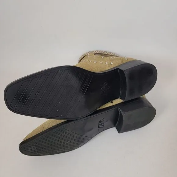 Zara studded leather suede olive green cutout ankle boots woman's shoes size 8