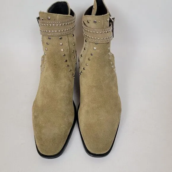 Zara studded leather suede olive green cutout ankle boots woman's shoes size 8