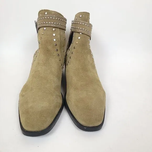 Zara studded leather suede olive green cutout ankle boots woman's shoes size 8