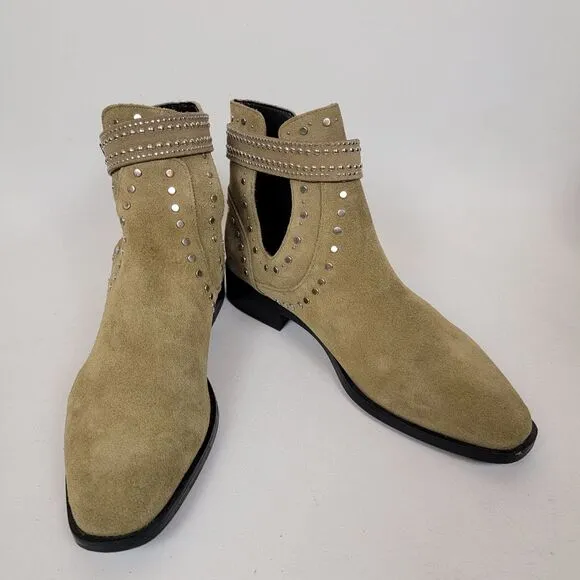 Zara studded leather suede olive green cutout ankle boots woman's shoes size 8