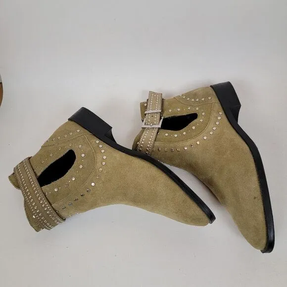 Zara studded leather suede olive green cutout ankle boots woman's shoes size 8