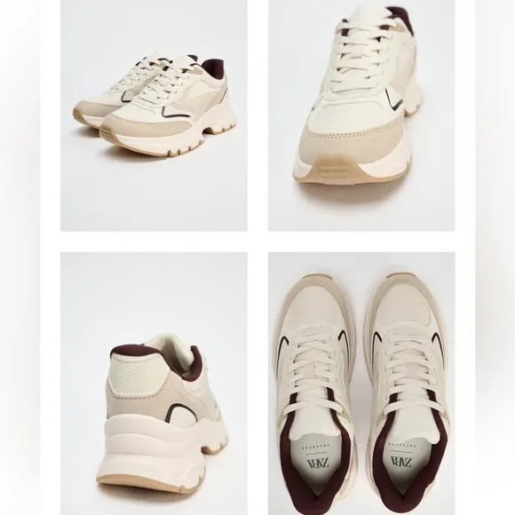 🖤ZARA Stylish Cream and Tan Women's Sneakers