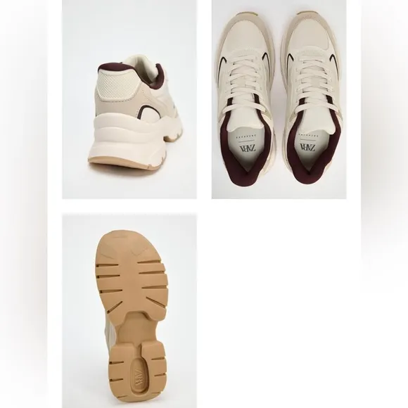 🖤ZARA Stylish Cream and Tan Women's Sneakers