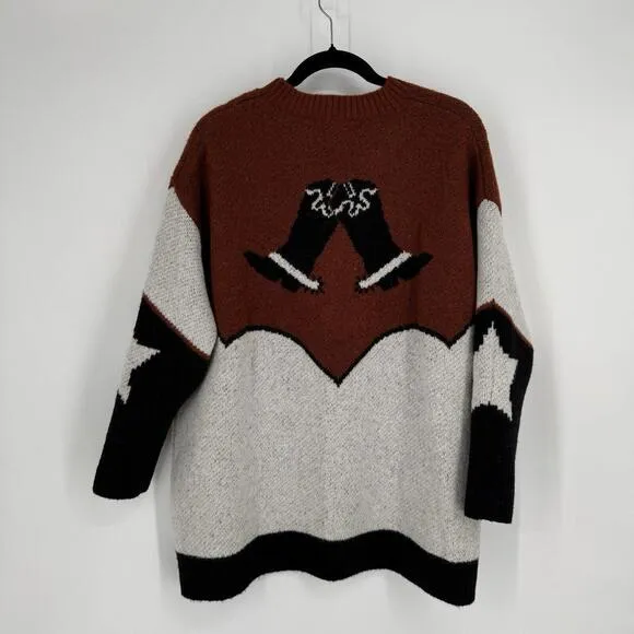 Zara sweater womens small S cowboy hat boots western oversized RARE cowgirl