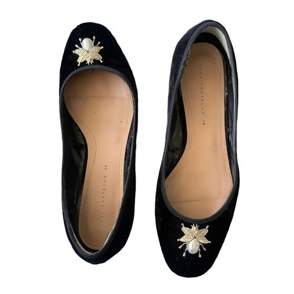Zara Velvet Trafaluc Beetle/Bee Embellished  shoes limited edition SZ 38