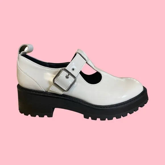 Zara White Mary Jane Lug Platform Shoes Size 8