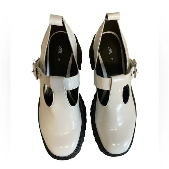 Zara White Mary Jane Lug Platform Shoes Size 8