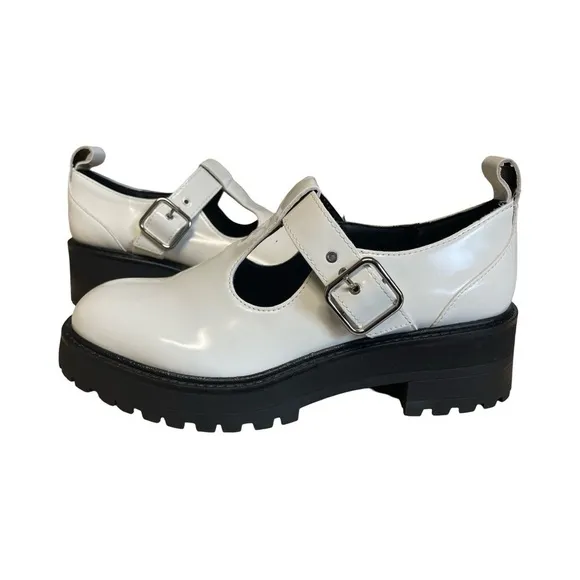 Zara White Mary Jane Lug Platform Shoes Size 8