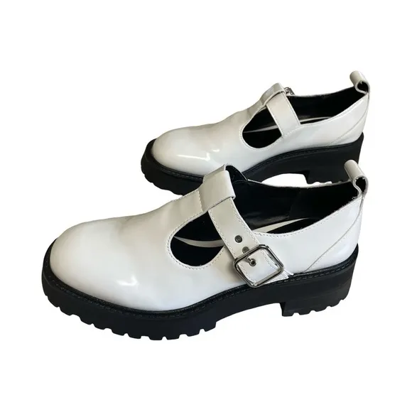 Zara White Mary Jane Lug Platform Shoes Size 8