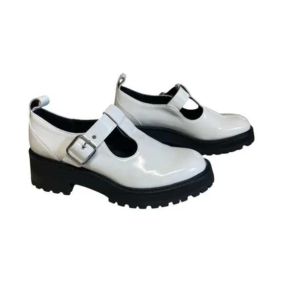 Zara White Mary Jane Lug Platform Shoes Size 8