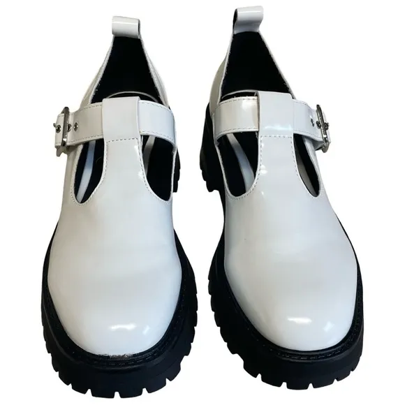 Zara White Mary Jane Lug Platform Shoes Size 8