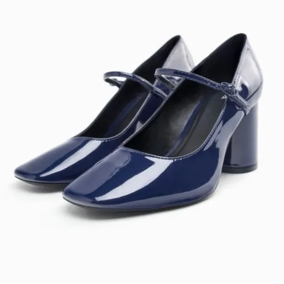 ZARA's Faux Patent Leather Block Heel Shoes 6 NWT