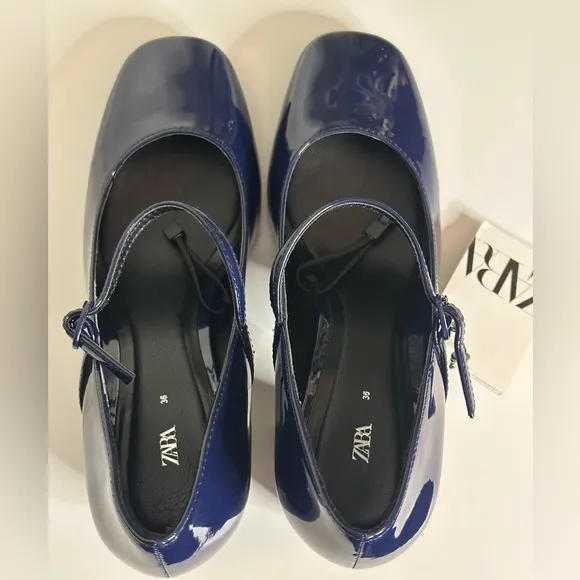 ZARA's Faux Patent Leather Block Heel Shoes 6 NWT