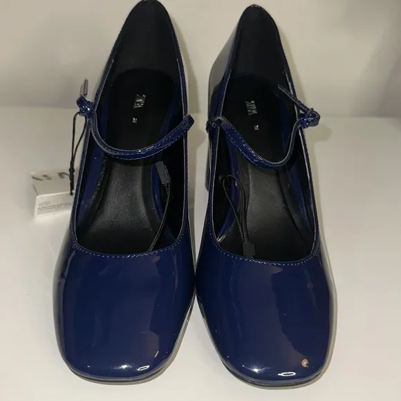 ZARA's Faux Patent Leather Block Heel Shoes 6 NWT