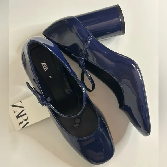 ZARA's Faux Patent Leather Block Heel Shoes 6 NWT