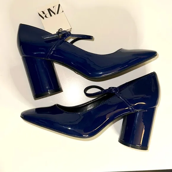 ZARA's Faux Patent Leather Block Heel Shoes 6 NWT