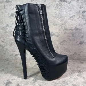 Zigi NY Suspend 6&quot; Stiletto Heel Black Leather Platform Booties