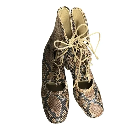 Zimmermann  Lace Up Snake-effect Leather Ankle Boots Size 39
