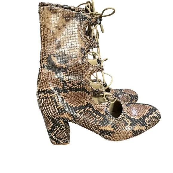 Zimmermann  Lace Up Snake-effect Leather Ankle Boots Size 39