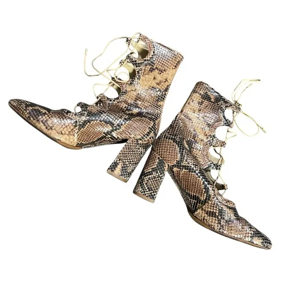 Zimmermann  Lace Up Snake-effect Leather Ankle Boots Size 39