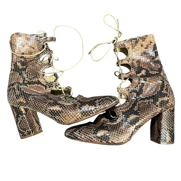 Zimmermann  Lace Up Snake-effect Leather Ankle Boots Size 39