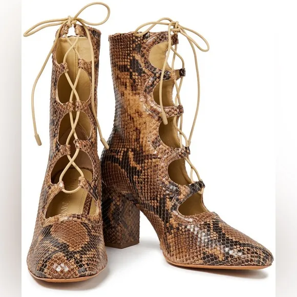 Zimmermann  Lace Up Snake-effect Leather Ankle Boots Size 39