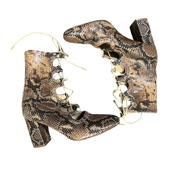 Zimmermann  Lace Up Snake-effect Leather Ankle Boots Size 39