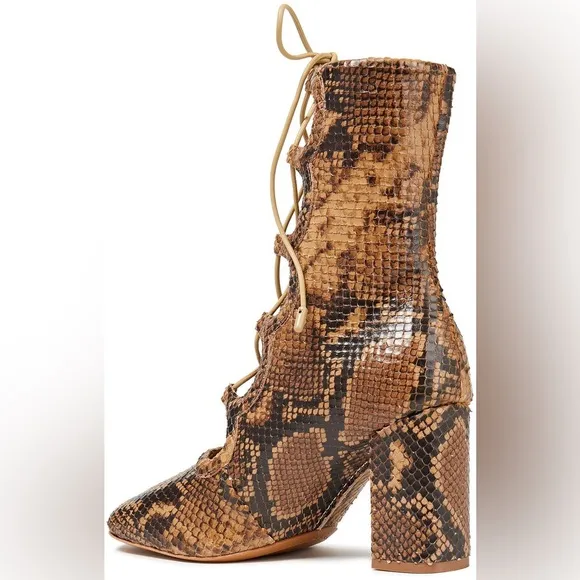 Zimmermann  Lace Up Snake-effect Leather Ankle Boots Size 39