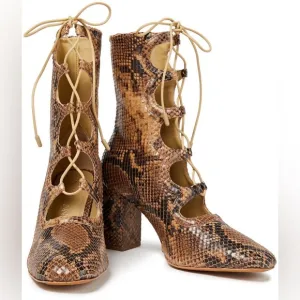 Zimmermann  Lace Up Snake-effect Leather Ankle Boots Size 39